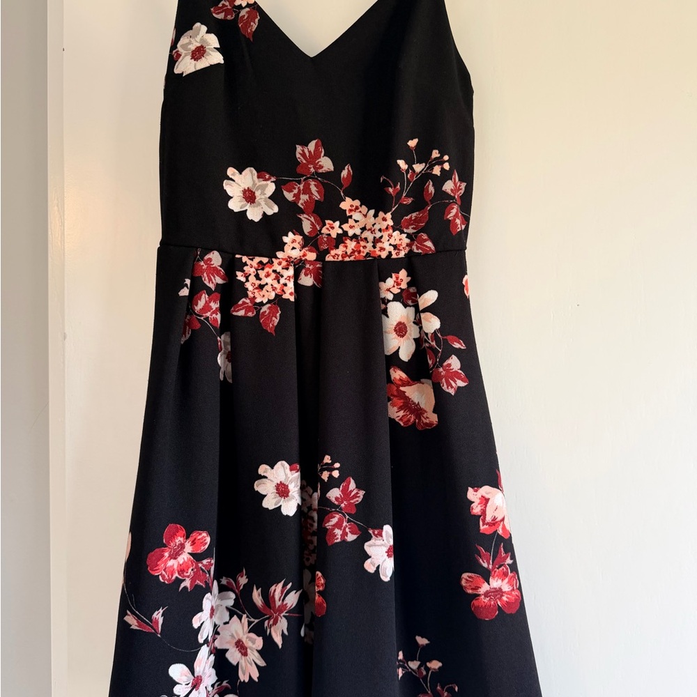Emerald Sundae Black Dress with Red and Cream Floral Print